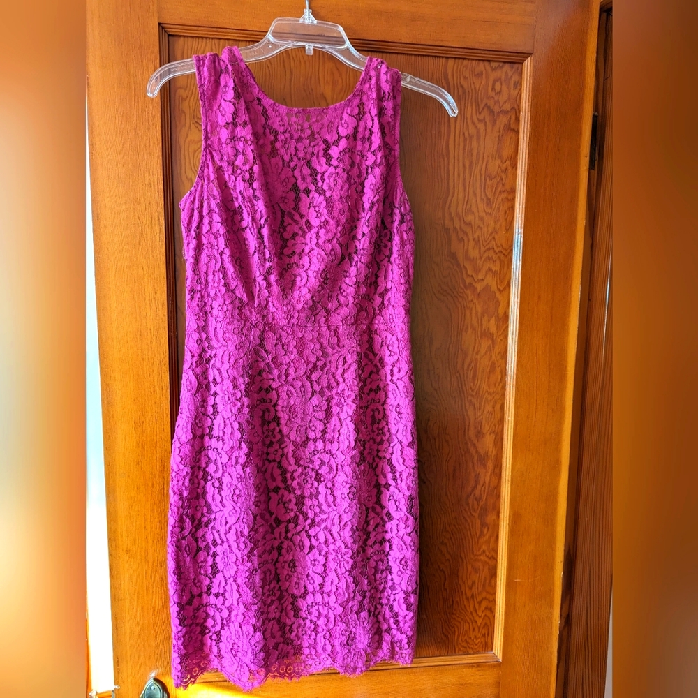 Eva Mendes pink lace sheath dress sz 0
